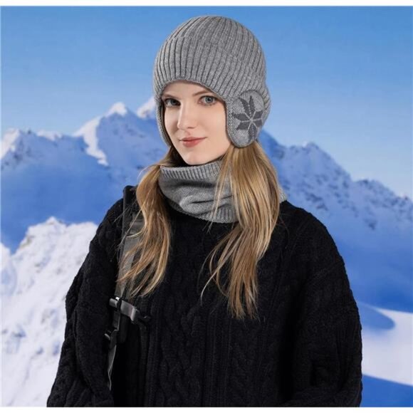 Women\'s Winter Beanie Hat with Face Shield Peruvian Circle Scarf Set main image 4